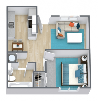 Floor plan for 1 bed, 1 bath, 902 sqft